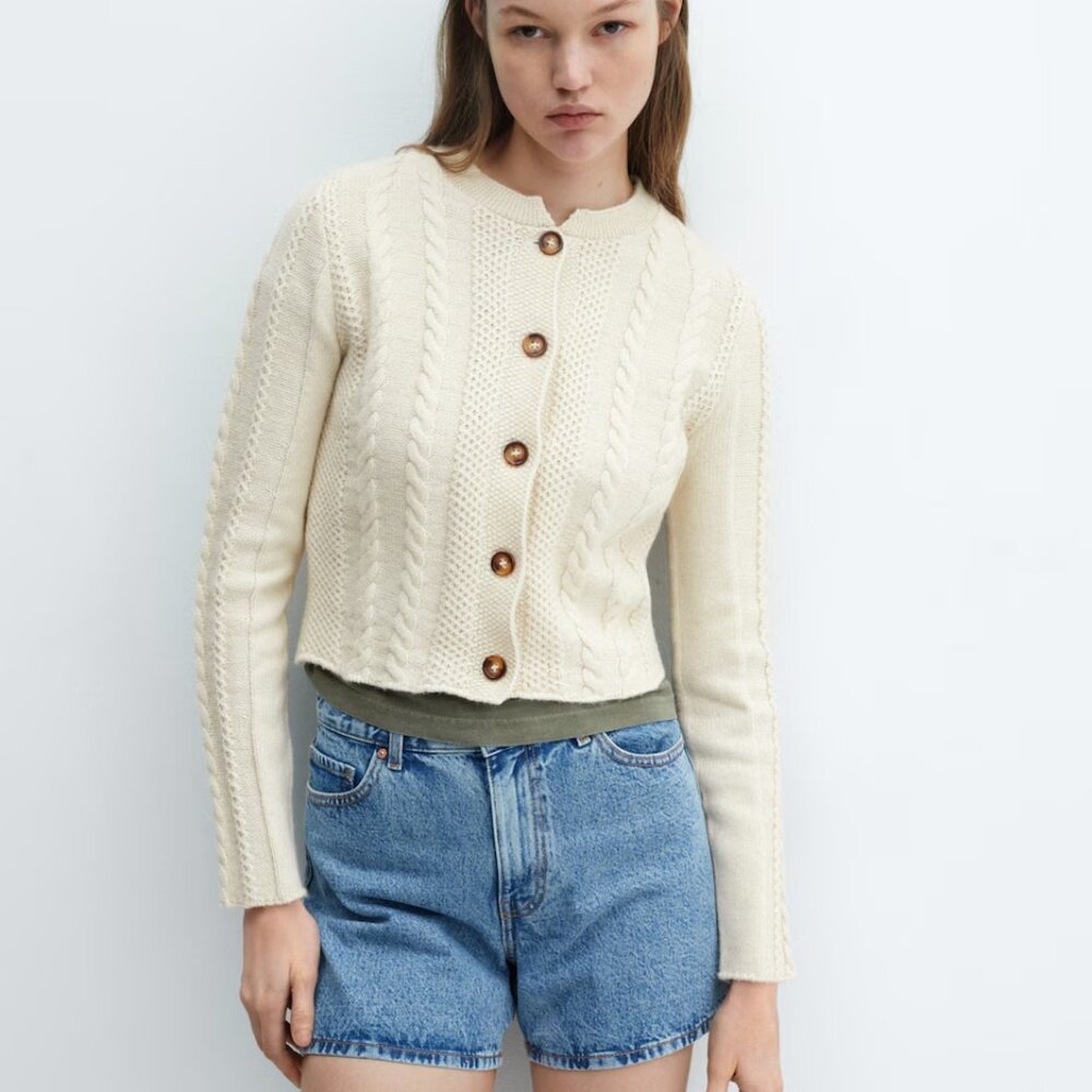 Mango Buttoned knit braided cardigan